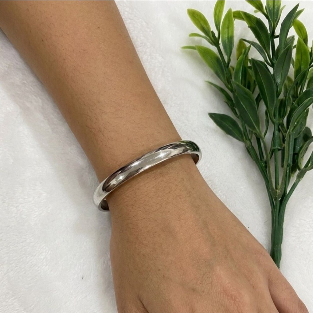 Monet Polished Silver-Tone Rounded Bangle Bracelet